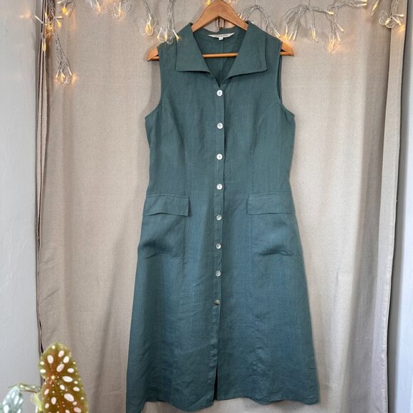 Express Dresses & Skirts - VTG Y2K 90s Sage Full Button Down Linen Column Straight Pencil Dress | Size L